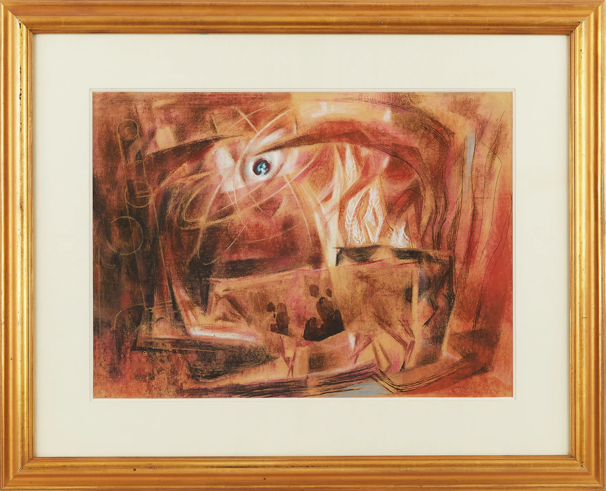 Lawrence Arthur Colley Panton, Peggy’s Cove/Sun Shining Through the Rocks, pastel on paper, 1977