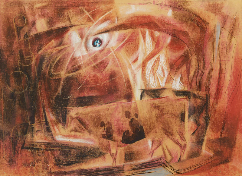 Lawrence Arthur Colley Panton, Peggy’s Cove/Sun Shining Through the Rocks, pastel on paper, 1977 - view 2