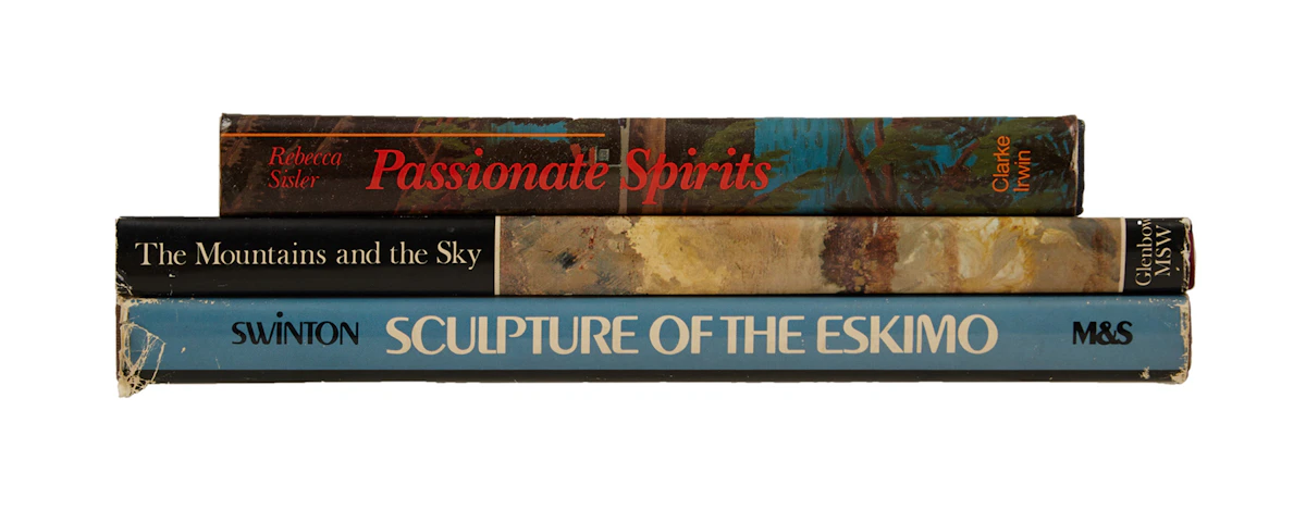 Books and Reference, The Mountains and the Sky; Sculpture of the Eskimo; Passionate Spirits: A History of the Royal Canadian Academy of Arts, 1880-1980, three books