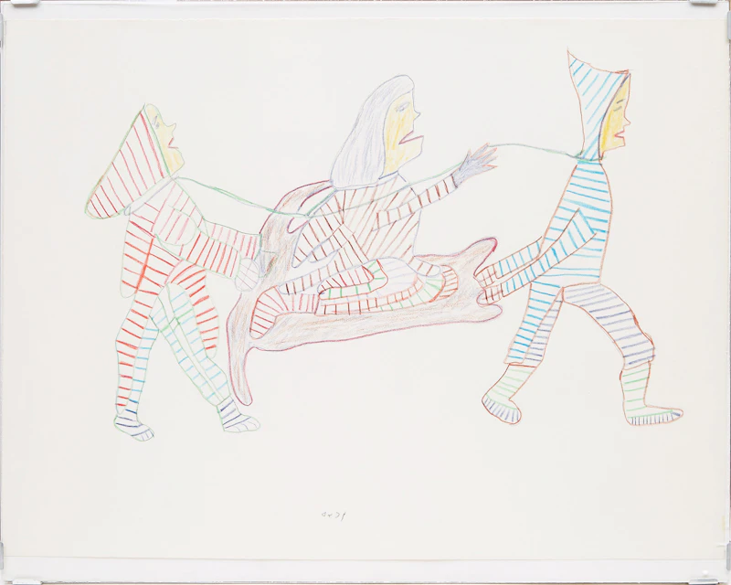Ruth Annaqtuusi Tulurialik, Two Men Carrying a Woman, coloured pencil on paper - view 2