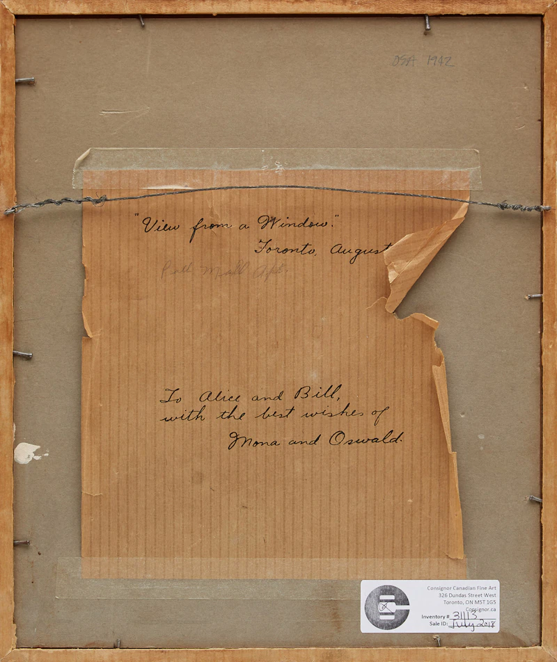 Mona Barry, View from a Window (Pall Mall Apartments, Toronto), watercolour, 1940 - view 3