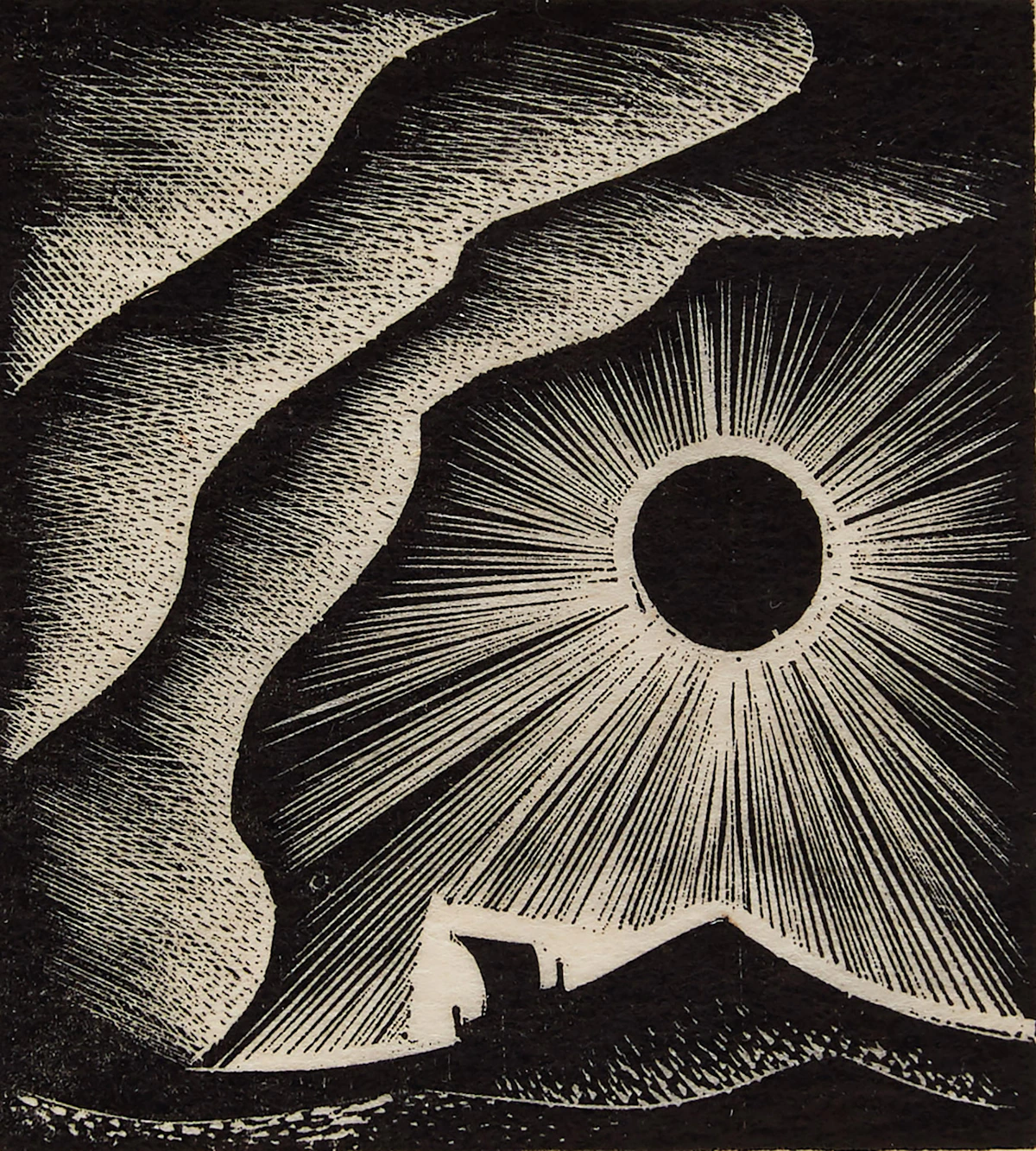 Laurence Evelyn Hyde, Sun, Cloud and Ship, wood engraving