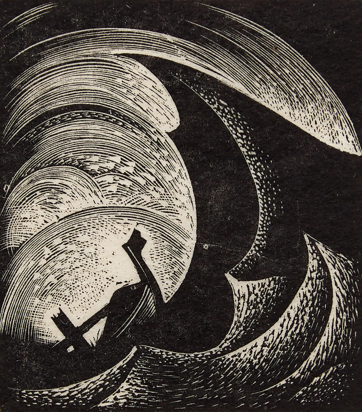 Laurence Evelyn Hyde, Ship in Rough Water, wood engraving