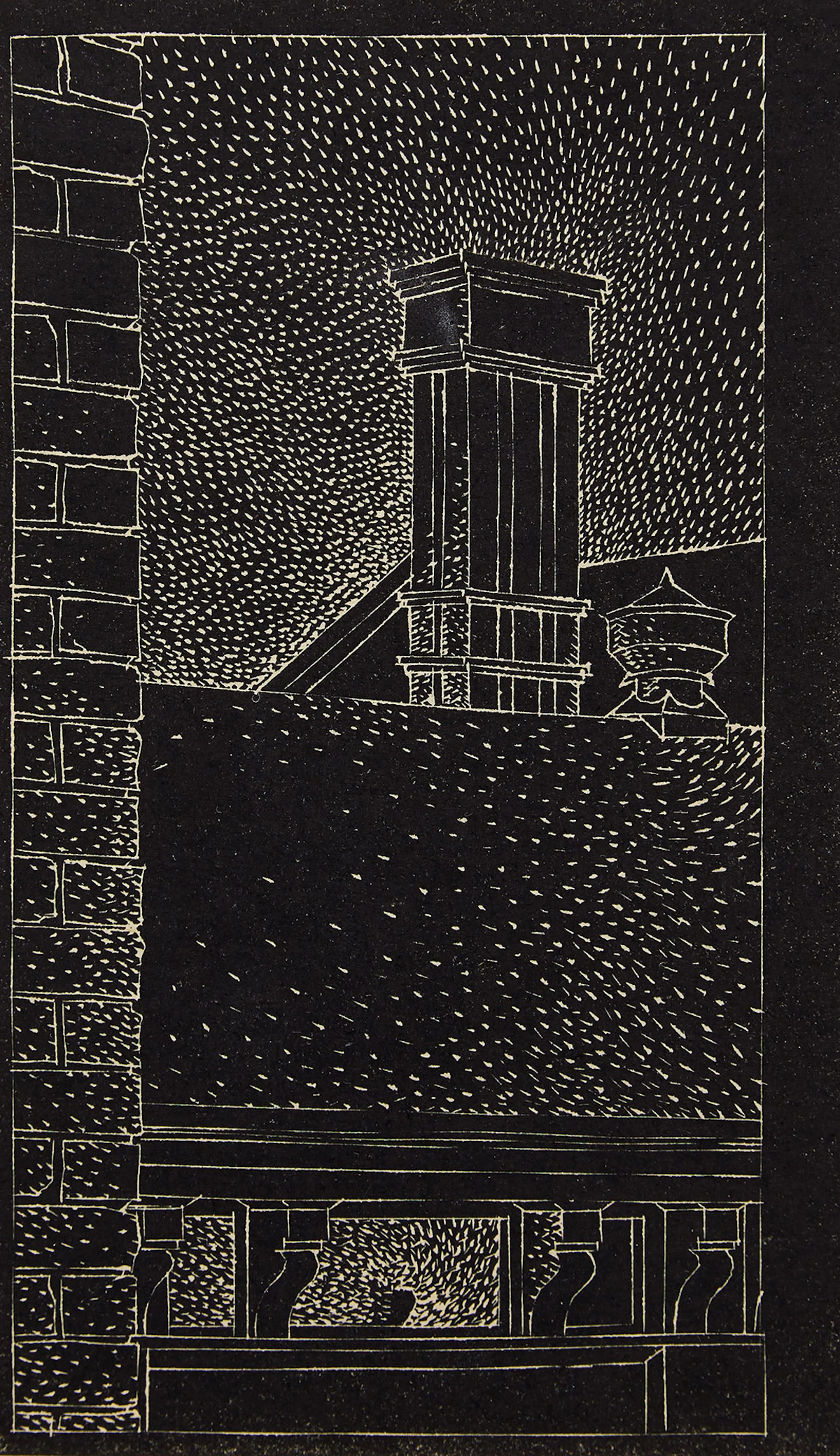 Lionel LeMoine FitzGerald, Arts Building, University of Manitoba, linocut, 1941