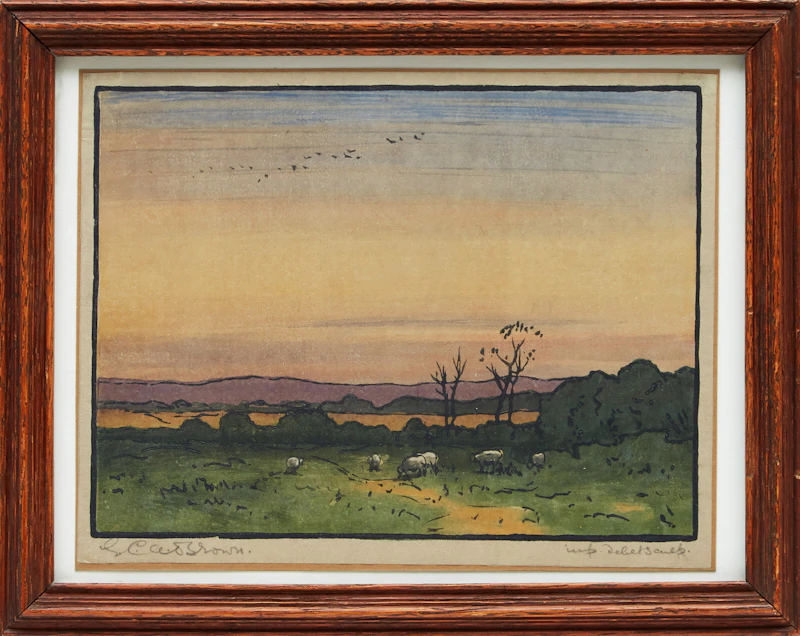 Elizabeth Christie Austen Brown, Grazing Sheep, colour woodcut - view 2