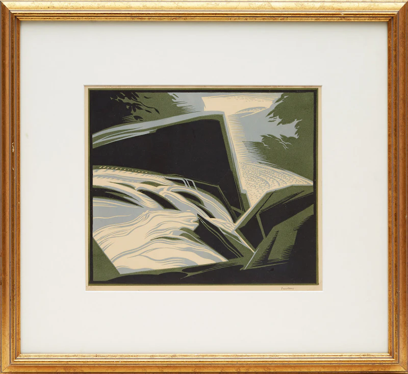 Lawrence Arthur Colley Panton, Untitled (Waterfall Landscape), linocut - view 2