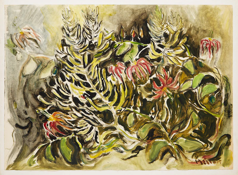 Alexander Samuel Millar, Abstract Landscape; Abstract Landscape; Abstract Floral Composition; Landscape with Flowering Bush, 4 works on paper laid down on board - view 2