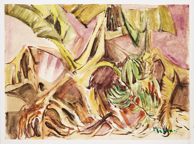 Alexander Samuel Millar, Abstract Landscape; Abstract Landscape; Abstract Floral Composition; Landscape with Flowering Bush, 4 works on paper laid down on board - view 4