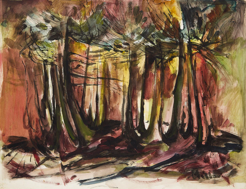 Alexander Samuel Millar, Coastal Landscape with Sumac; Trees at Water’s Edge; Pink Landscape with Sumac; Abstract Forest, 4 watercolours on paper laid down on board - view 4