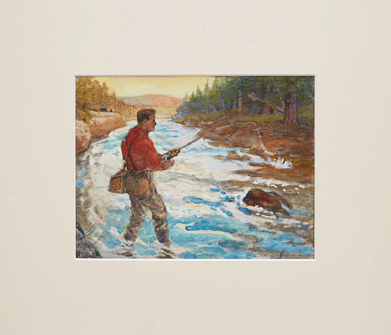 Arthur Henry Hider, Fishing, watercolour and graphite on paper - view 2