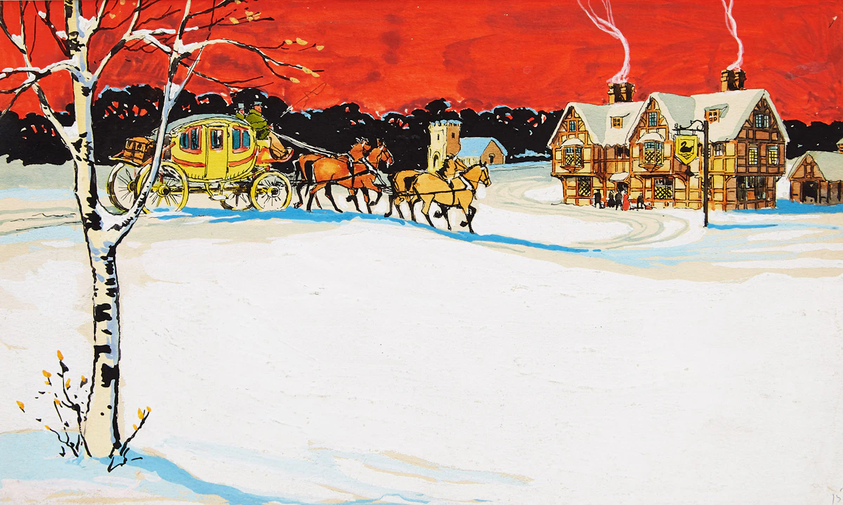 Arthur Henry Hider, An Unexpected Meeting; Dominion Metalic Cartridge; Winter Landscape with Stagecoach, 3 watercolours