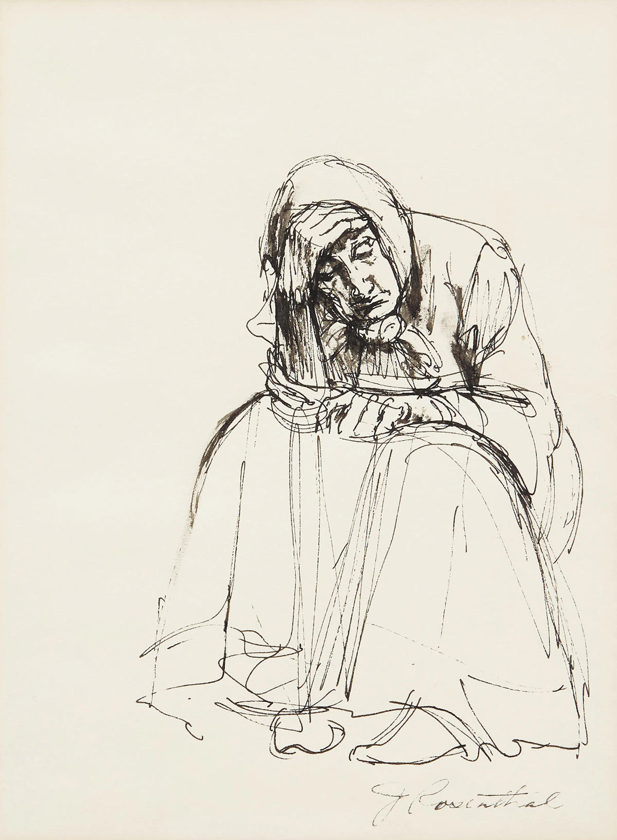 Joe Rosenthal, Seated Woman, pen and ink