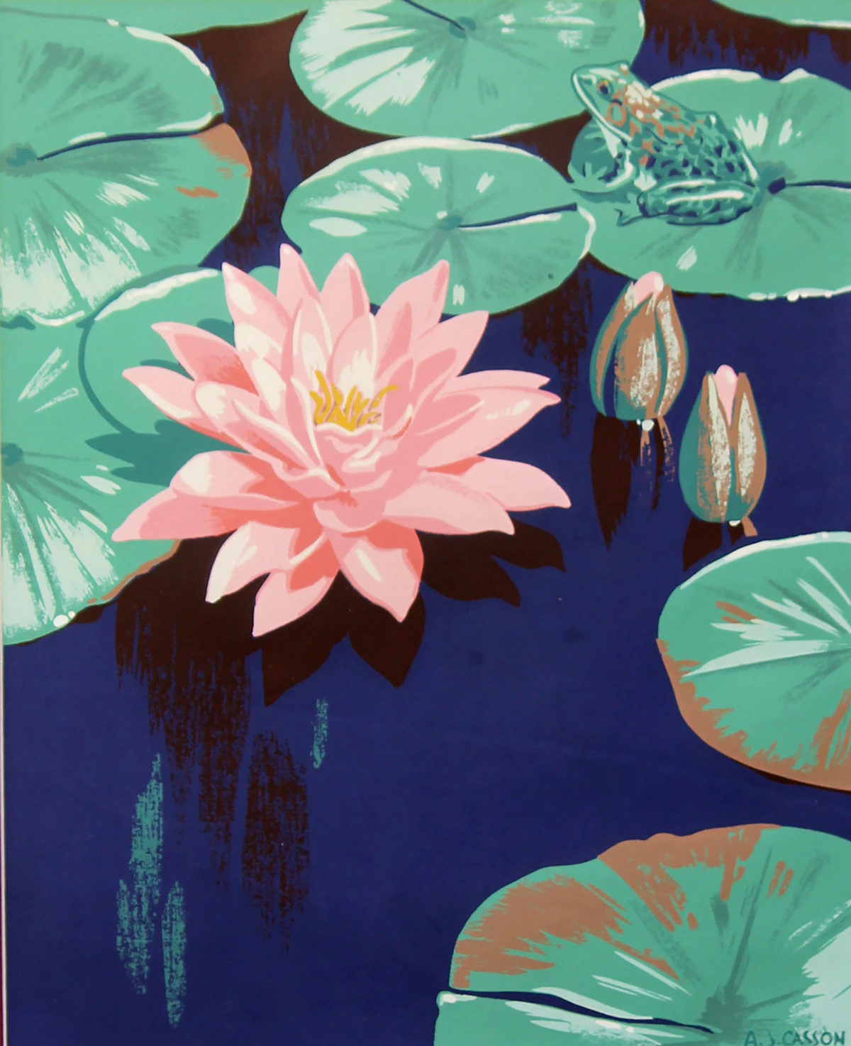 Alfred Joseph Casson, Pink Lily and Frog, colour silkscreen