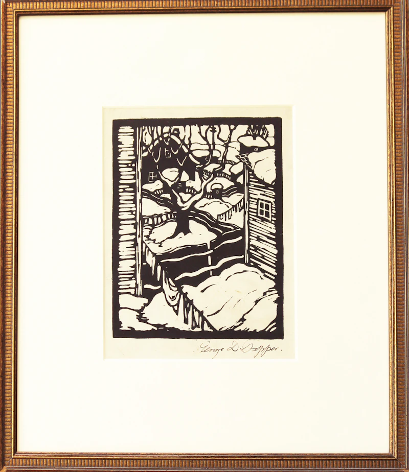 George Douglas Pepper, Snow-covered Backyards, linocut - view 2