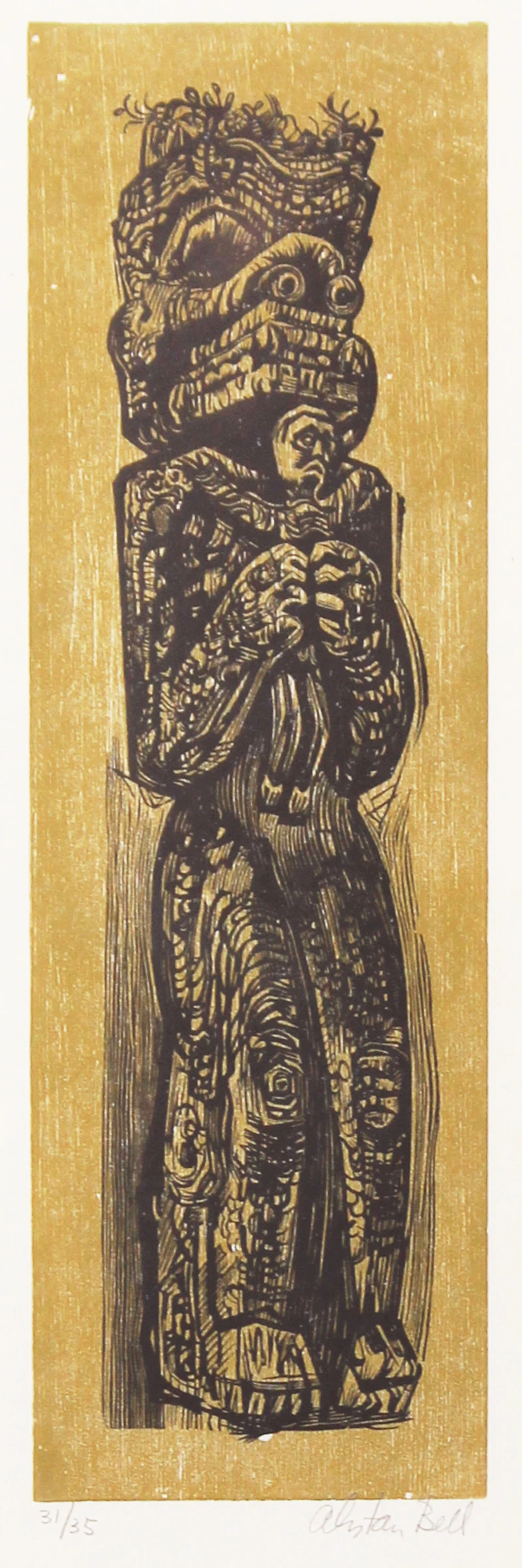 Alistair Macready Bell, Kwakiuti Figure, blockprint - view 1