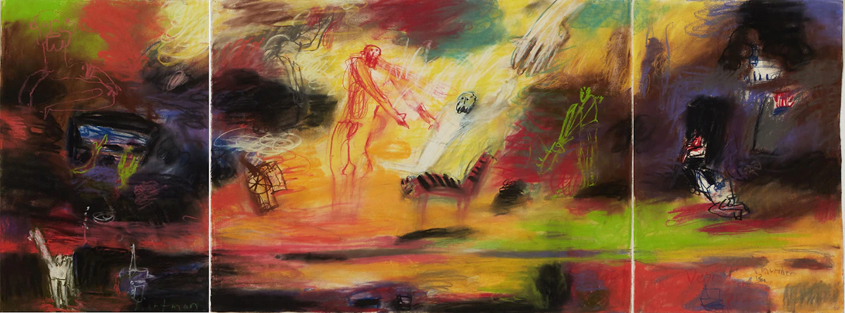 John Hartman, Study For Apotheosis of Gilbert Desrochers, pastel on BFK Rives paper (triptych), 1992