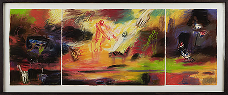 John Hartman, Study For Apotheosis of Gilbert Desrochers, pastel on BFK Rives paper (triptych), 1992 - view 2