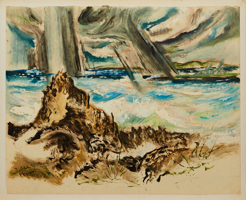 Alexander Samuel Millar, Abstract Landscape with Pines; Coastal Landscape with Pines; Coastal Landscape with Storm Clouds, 3 works on paper laid down on board - view 2