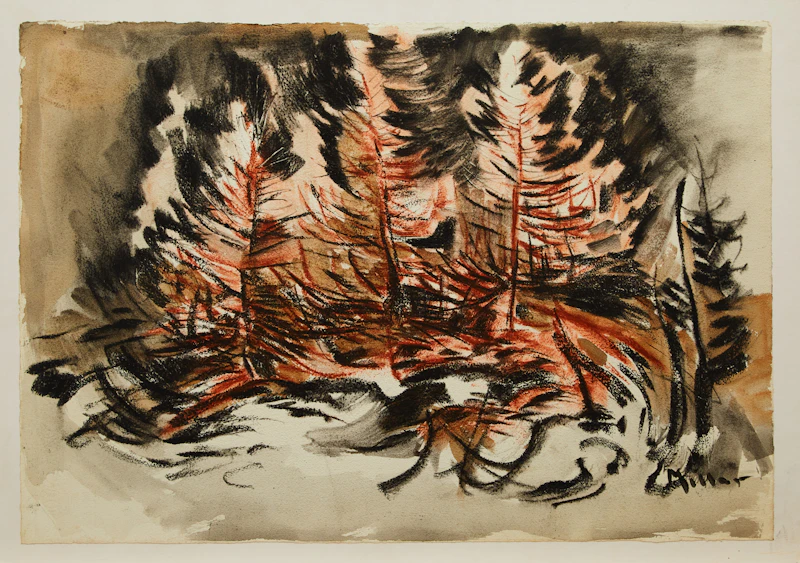 Alexander Samuel Millar, Abstract Landscape with Pines; Coastal Landscape with Pines; Coastal Landscape with Storm Clouds, 3 works on paper laid down on board - view 3