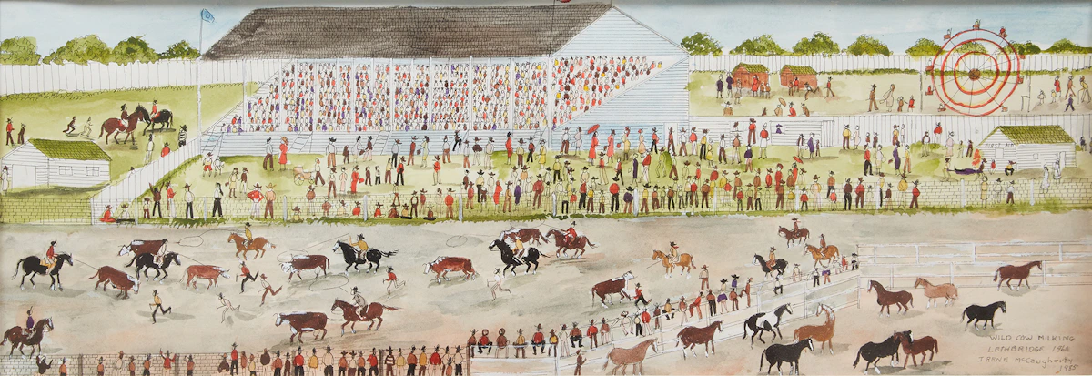 Irene McCaugherty, Wild Cow Milking, Lethbridge, 1960, watercolour, 1985