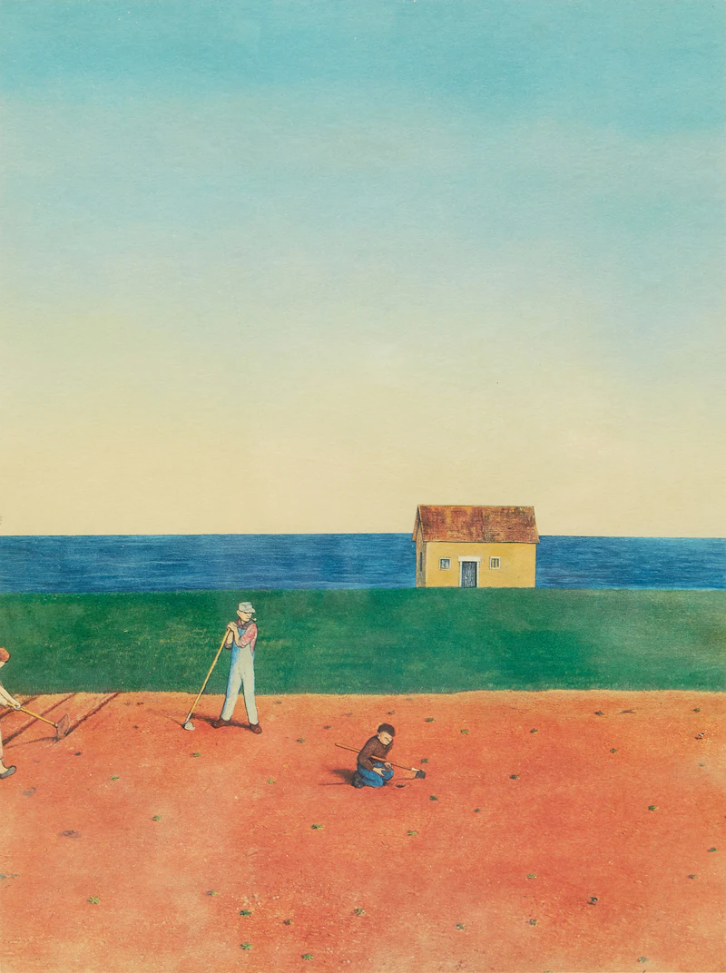 William Kurelek, Potato Planters Admiring Baby Kildeers