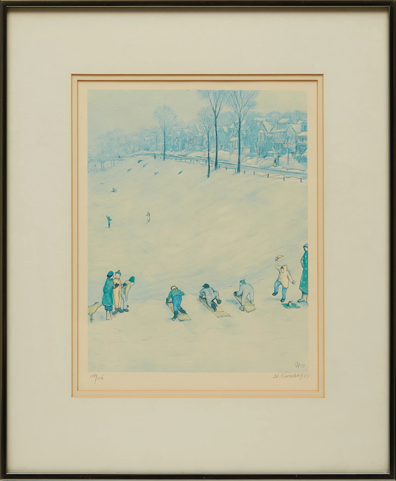 William Kurelek, Tobogganing, colour lithograph - view 2