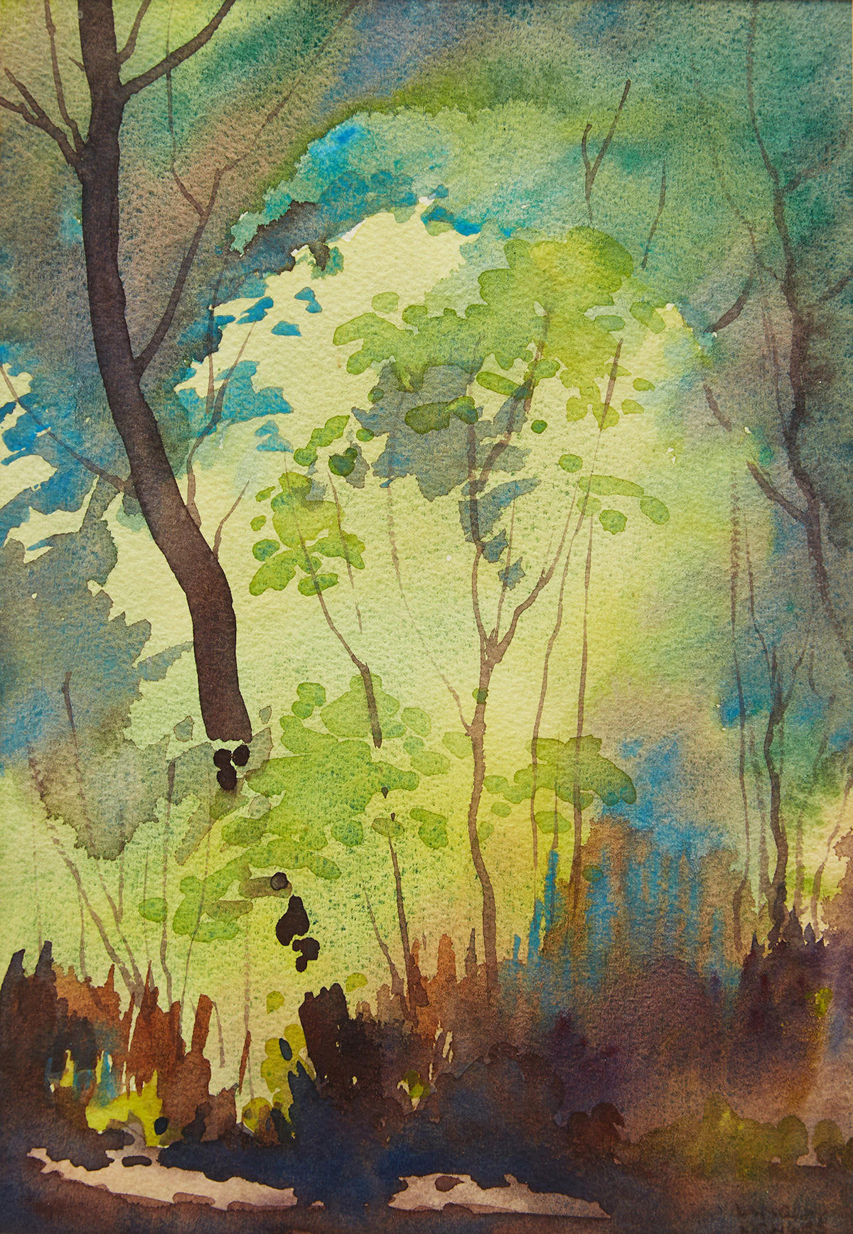 Langley Thomas Donges, Forest Interior, watercolour