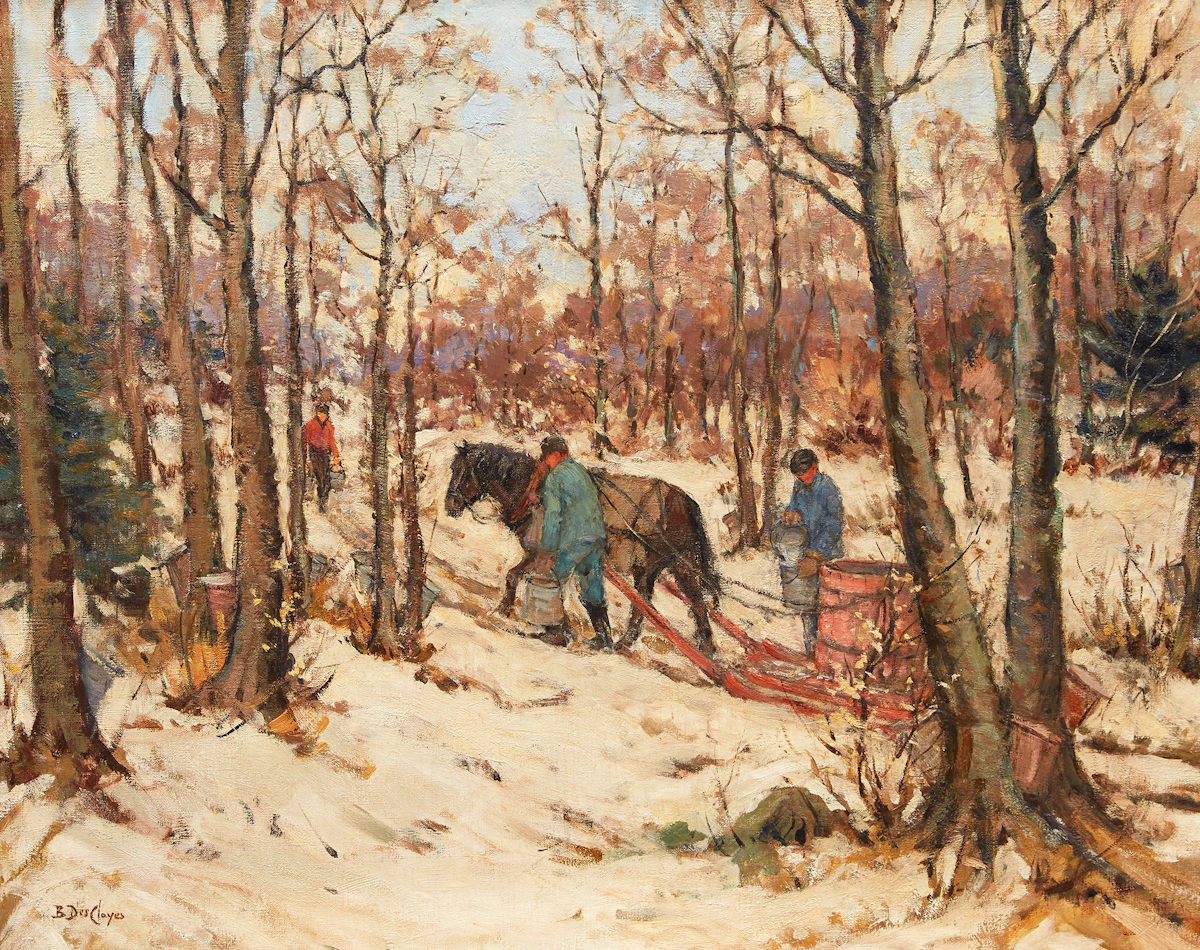 Berthe Des Clayes, Collecting Sap in the Sugar Bush, Rougement, oil on canvas