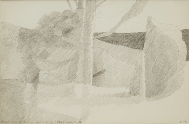 Toni Onley, Trees, Lookout Island, Pointe au Baril, Ontario, pencil drawing, 1971 - view 2