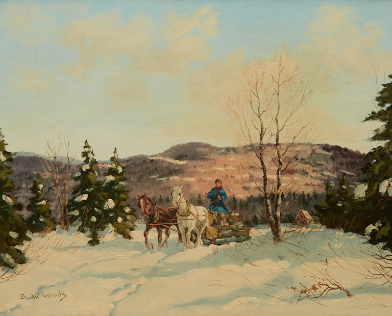 Winter Sleighing Scene by B.W. Woods