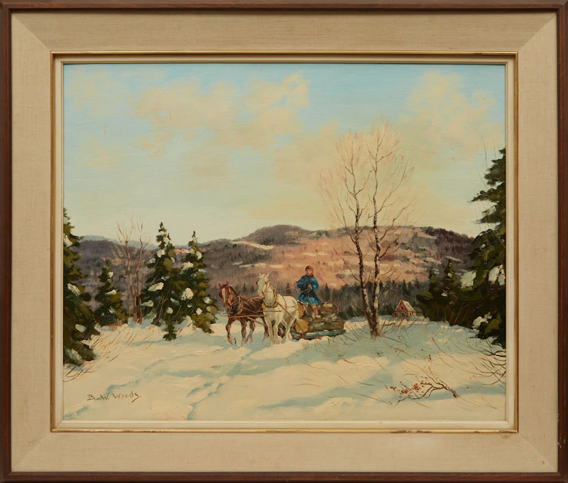 B.W. Woods, Winter Sleighing Scene, oil on board - view 2