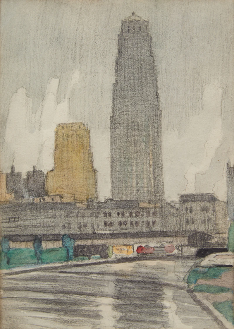 Peter Clapham Sheppard, Canadian Bank of Commerce Building; Canada Malting Company Factory Scene; Getting Her Ready, three graphite and watercolour works on paper - view 2