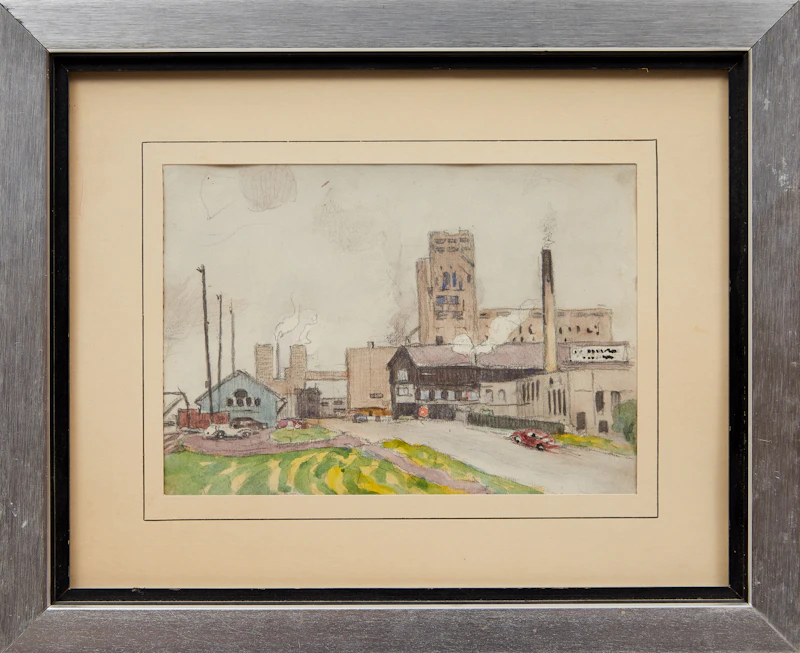Peter Clapham Sheppard, Canadian Bank of Commerce Building; Canada Malting Company Factory Scene; Getting Her Ready, three graphite and watercolour works on paper - view 4