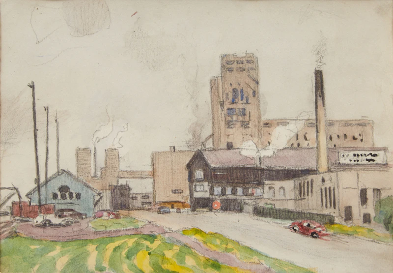 Peter Clapham Sheppard, Canadian Bank of Commerce Building; Canada Malting Company Factory Scene; Getting Her Ready, three graphite and watercolour works on paper - view 5