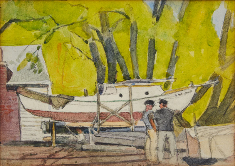 Peter Clapham Sheppard, Canadian Bank of Commerce Building; Canada Malting Company Factory Scene; Getting Her Ready, three graphite and watercolour works on paper - view 7