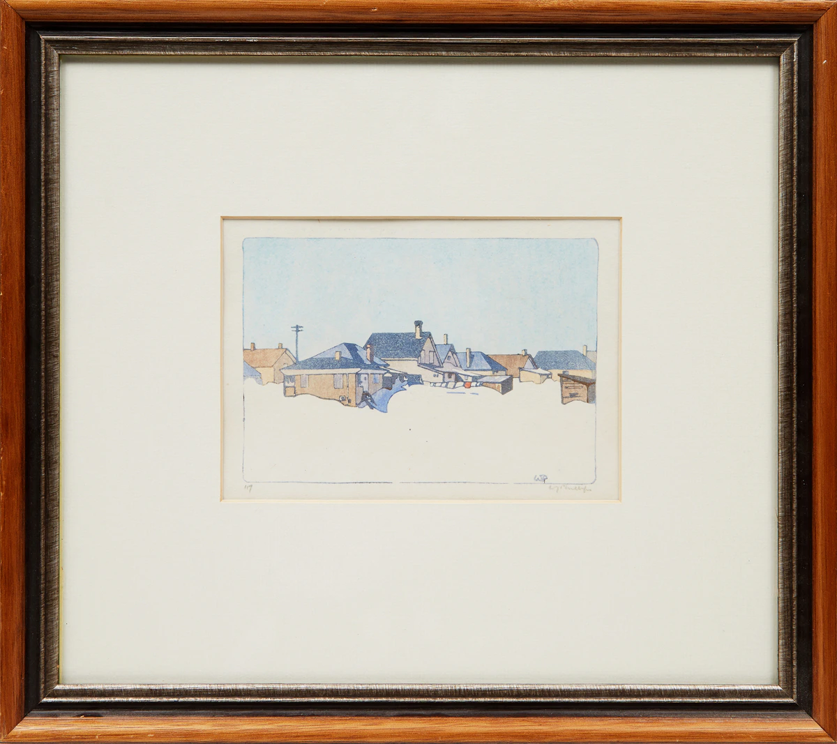 Walter Joseph Phillips, A Winnipeg Street Snowbound, colour woodblock print