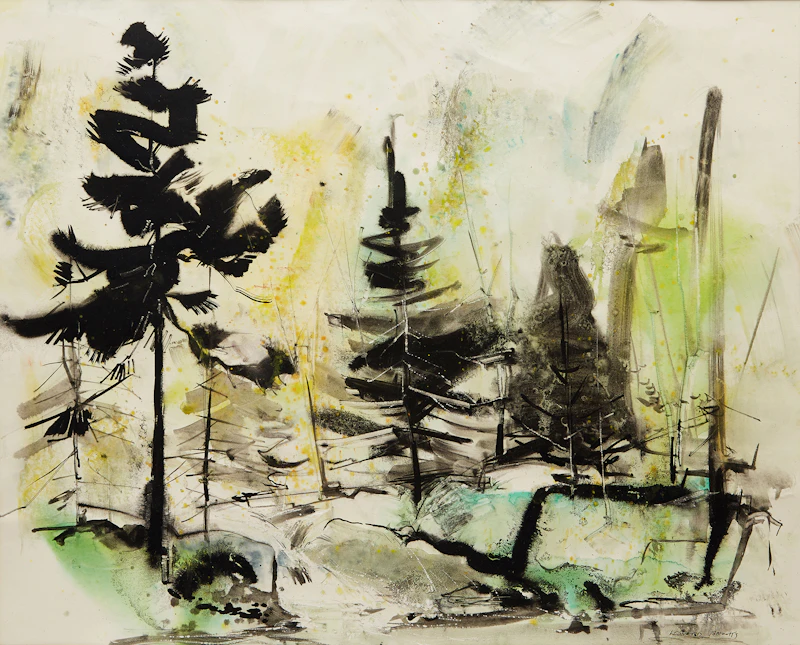Frank Leonard Brooks, Landscape with Trees, mixed media on paper - view 2