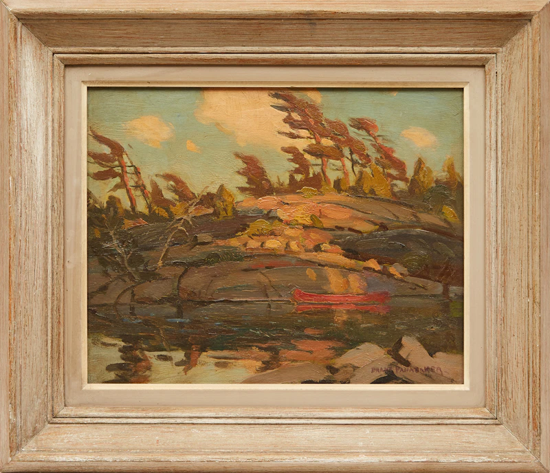 Frank Shirley Panabaker, Landscape with Red Canoe, oil on board - view 2