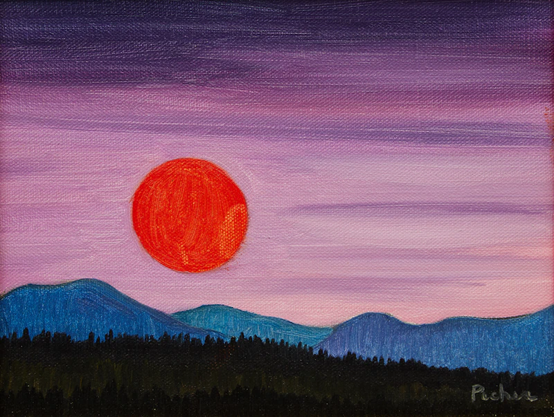 Claude Picher, Ciel mauve et soleil rouge, oil on canvas, 1977 - view 2