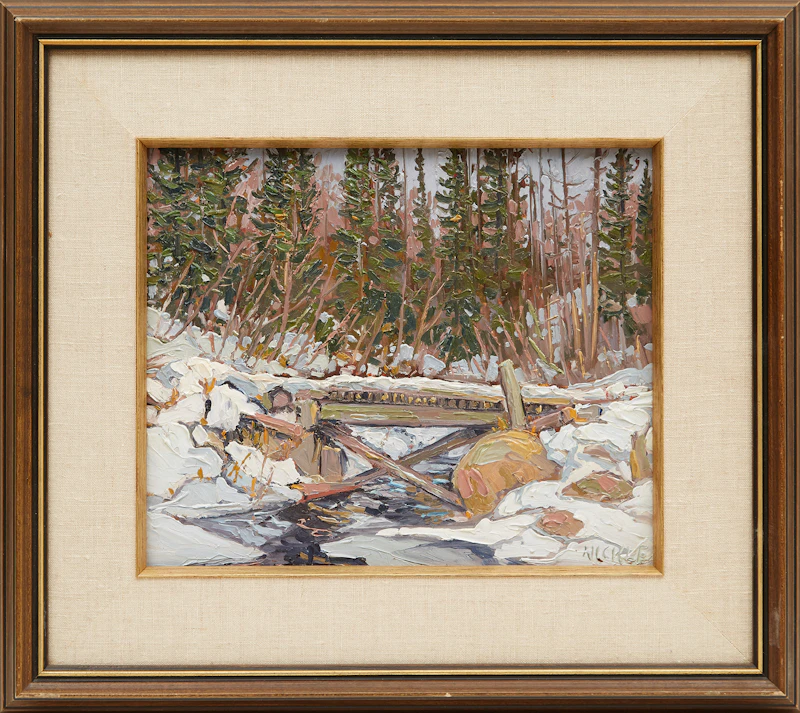 Lawrence Nickle, Tote Bridge, Armour Twp, Districit of Parry Sound, Ontario, oil on board, 1991 - view 2