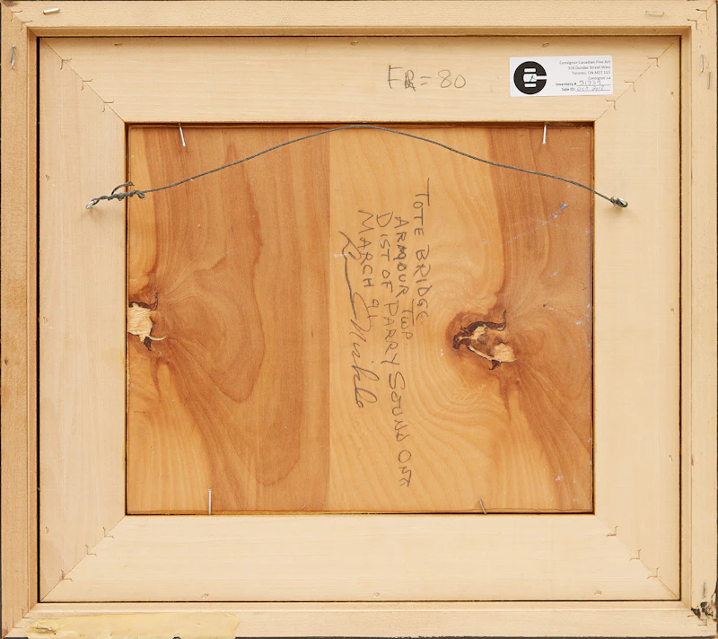 Lawrence Nickle, Tote Bridge, Armour Twp, Districit of Parry Sound, Ontario, oil on board, 1991 - view 3