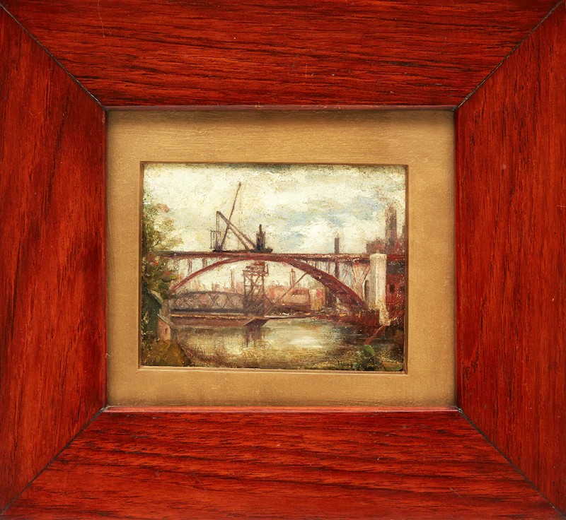 Nicholas Hornyansky, Construction of the Bloor Street Viaduct, Toronto, oil on board - view 2