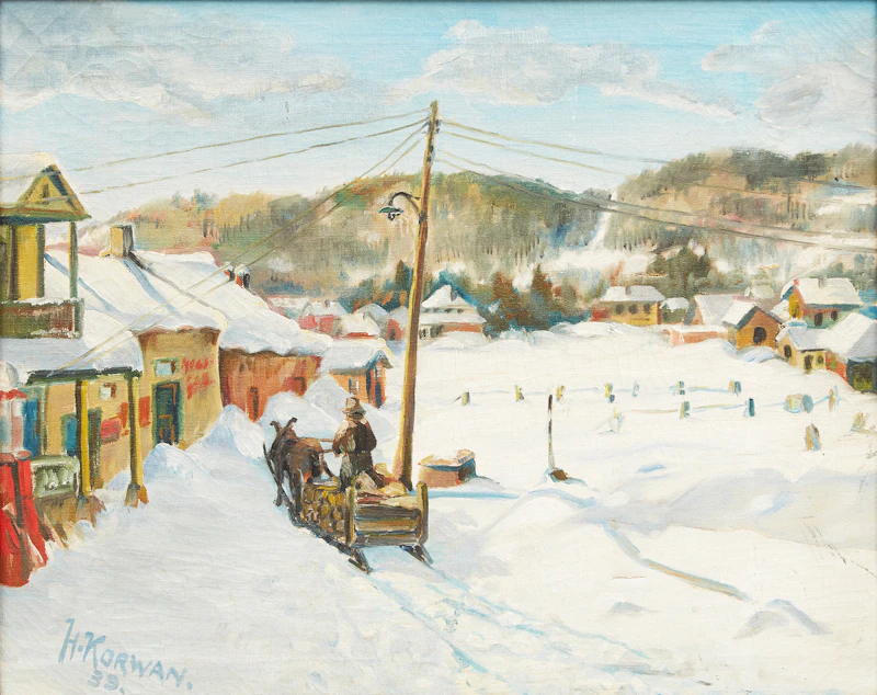 Quebec Laurentian Village in Winter by H Korwan