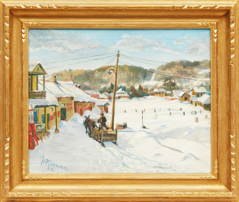 H Korwan, Quebec Laurentian Village in Winter, oil on canvas, 1939 - view 2