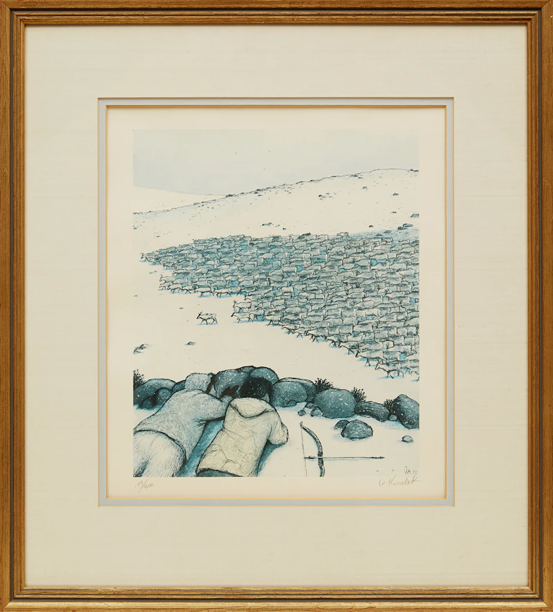 William Kurelek, Stalking Migrating Caribou, colour photolithograph - view 2