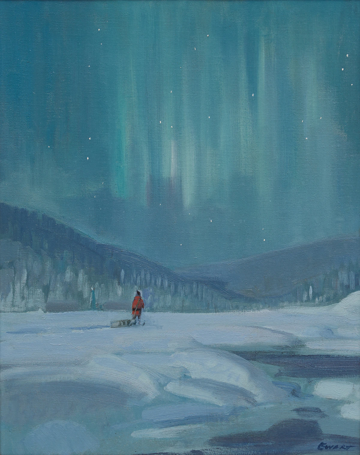 Peter Maxwell Ewart, Northern Lights, oil on canvas board
