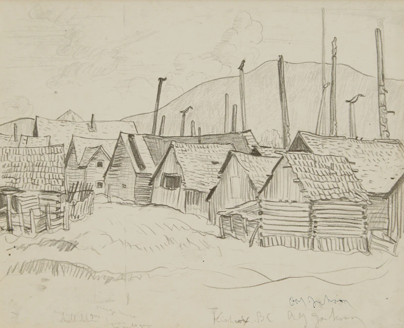 Alexander Young Jackson, Potlatch Houses and Totem Poles in Kispiox on the Upper Skeena River, B.C.