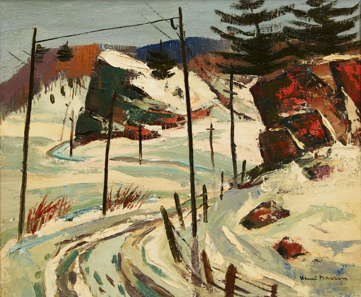 Henri Leopold Masson, Winding Roadway in Winter, oil on canvas