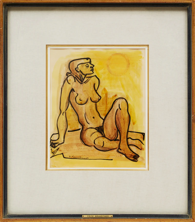 Fritz Brandtner, Seated Nude, coloured inks on paper - view 2