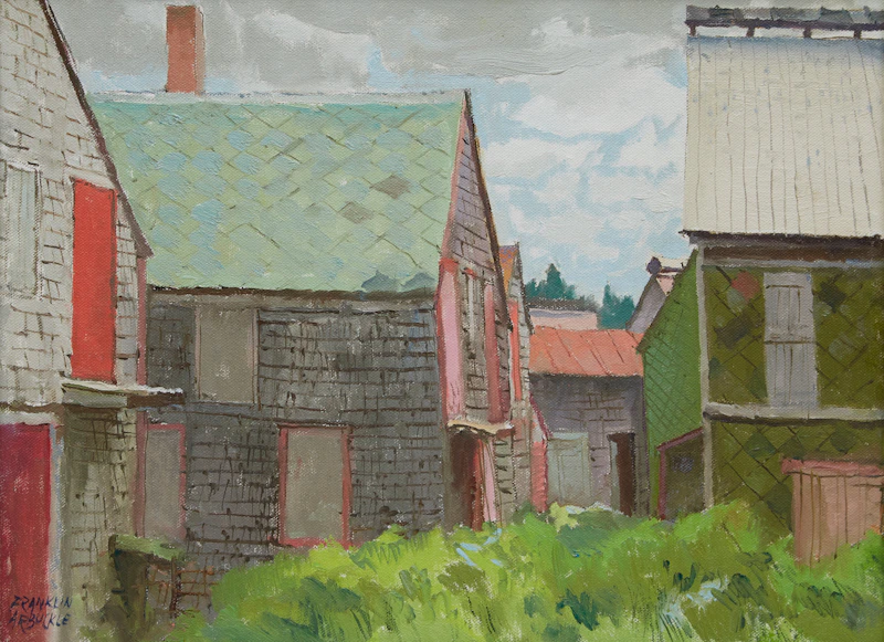 George Franklin Arbuckle, Deserted Fish Drying Houses, Seal Cove, Grand Manan, NB, oil on board, 1983 - view 2